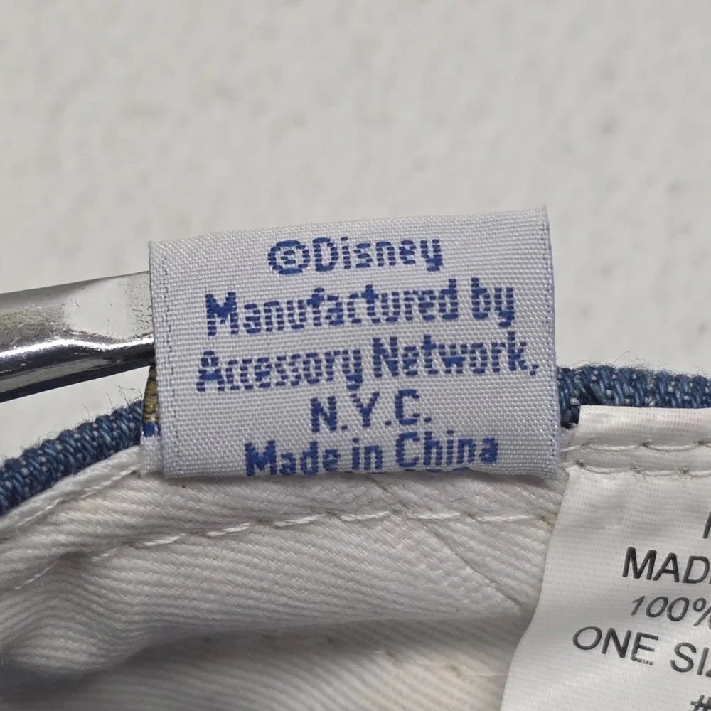Vintage Disney Embroidered Winnie The Pooh Hat Elastic Band Blue‎ Plaid Denim